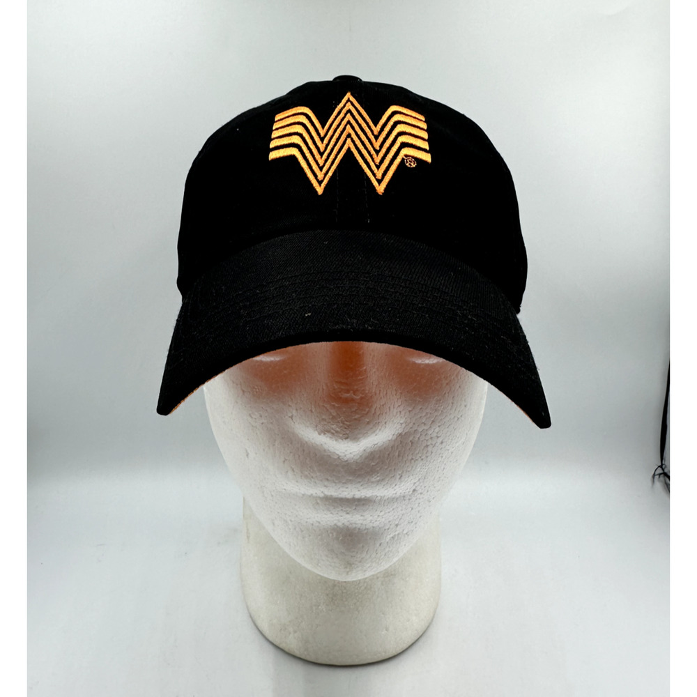 Whataburger Hat Cap Strap Back Black Orange Employee Restaurant Burger Logo
